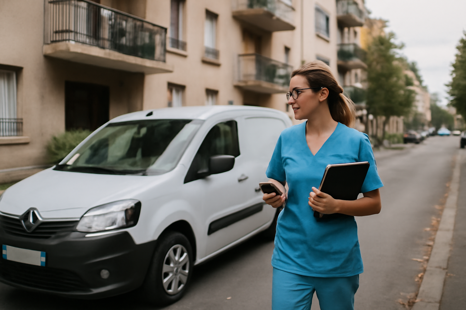 salaire d infirmiere liberale et tournée à domicile dans une ville française au lever du jour