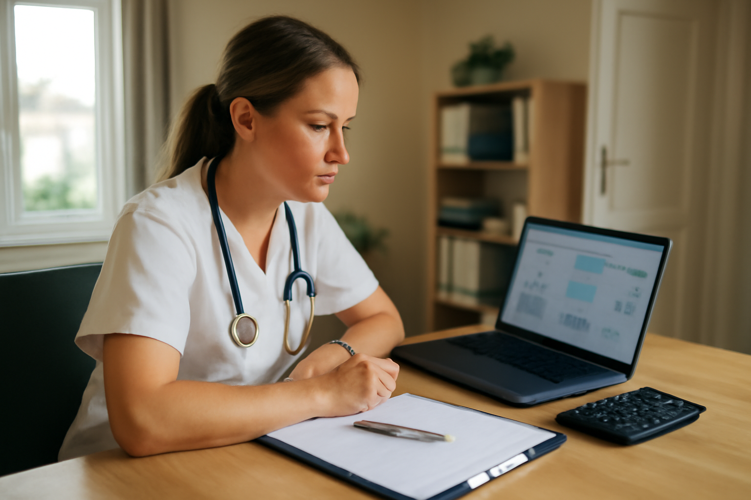 salaire d infirmiere liberale : tableau de tournée et suivi administratif sur ordinateur portable en France