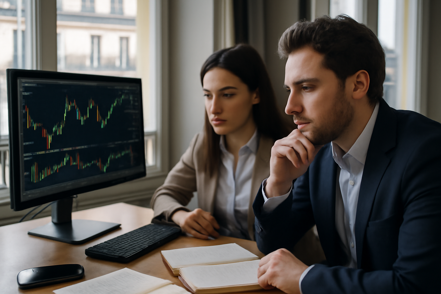 Bull run sur les cryptomonnaies : écran de marché et traders à Paris, lumière du matin