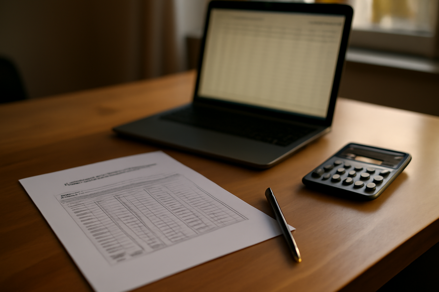 Comparaison visuelle entre grille indiciaire et feuille de calcul de revenus, bureau avec documents juridiques